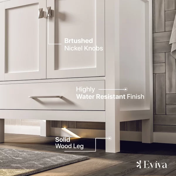Eviva London 24 In. Transitional White Bathroom Vanity With White Carrara Marble Countertop