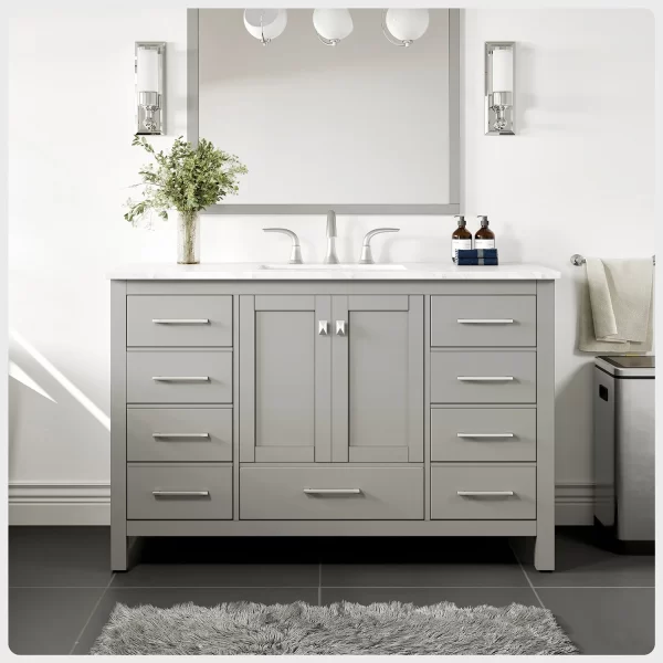 Aberdeen 48″ Bathroom Vanity in Gray with Carrara Marble Countertop