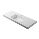 The Paris 48 inch Double Wall Mount Bathroom Vanity in Glossy White pairs perfectly with a modern rectangular white sink featuring a flat countertop, integrated basin, and single faucet hole for a sleek, contemporary look.
