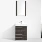 The Barcelona 24 inch Bathroom Vanity Set in Dark Oak features four horizontal drawers, a white countertop with a built-in sink, and a rectangular mirror mounted above for a modern look.