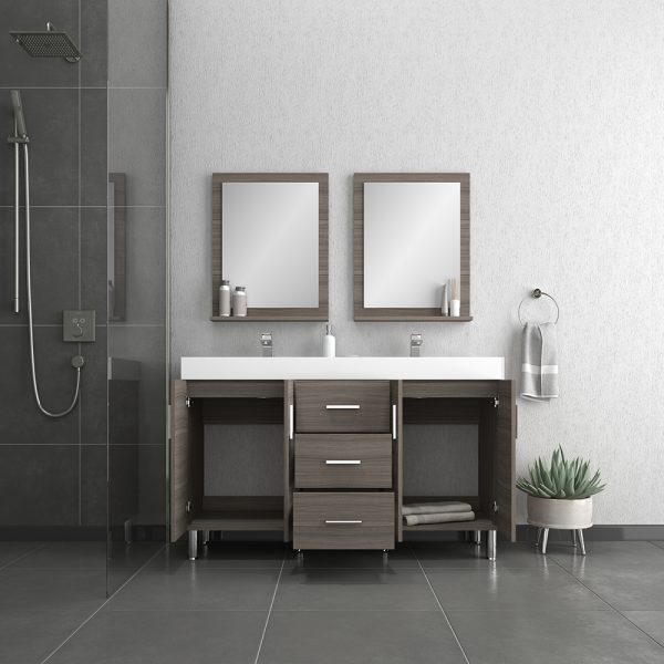 Ripley 60 inch Double Bathroom Vanity In Gray With Sink
