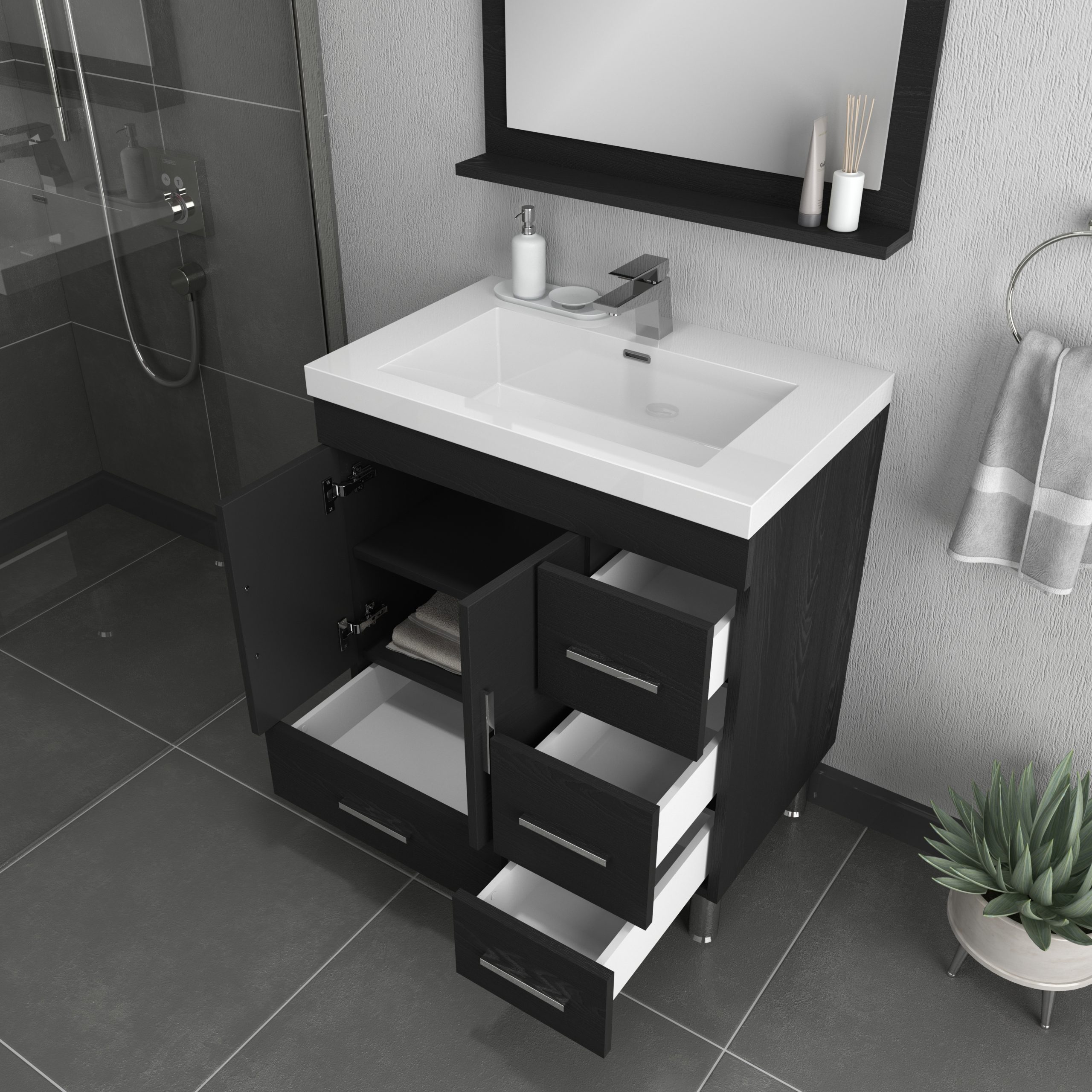 Alya Bath Ripley 30 inch Bathroom Vanity with Drawers, Black
