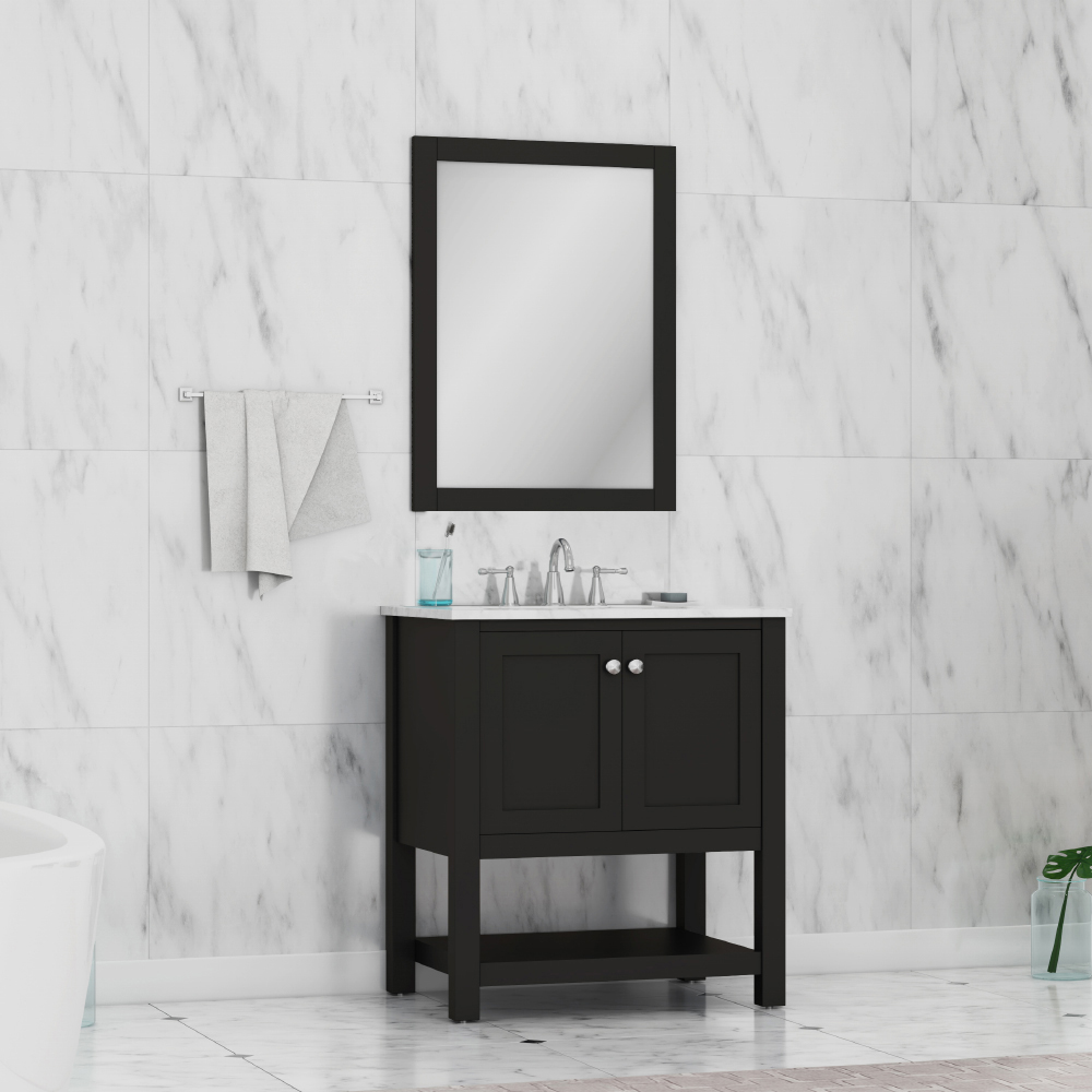 Alya Bath Wilmington 30 Inch Bathroom Vanity With Marble Top, Espresso
