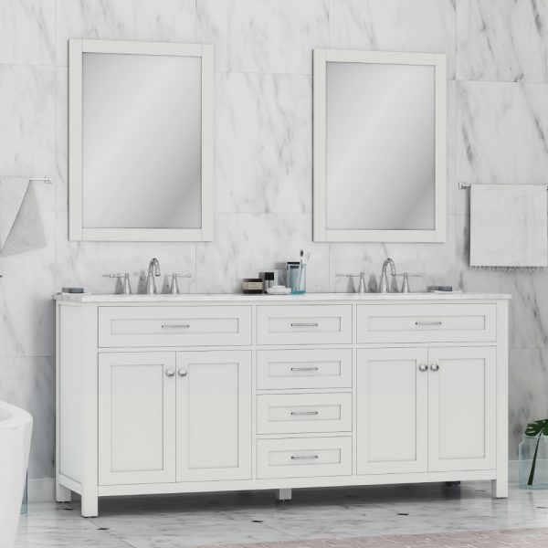 Alya Bath Norwalk 72 Inch Double Bathroom Vanity With Marble Top White