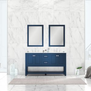 Luca Kitchen & Bath LC84OBW Savanna 84 Double Bathroom Vanity Set in Midnight Blue with Carrara Marble Top and Sink