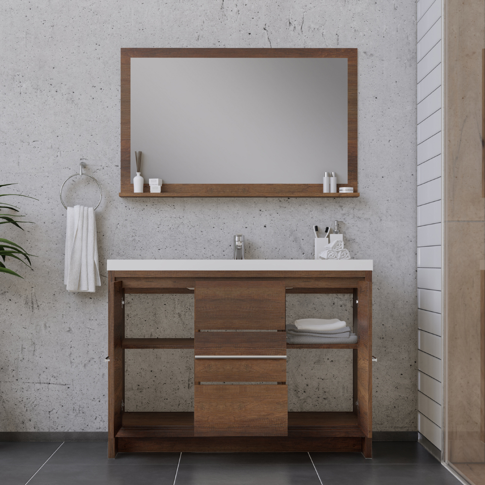 Cora 48 inch Solid Oak Bathroom Vanity with Rectangular Undermount Sink - Navy by Randolph Morris RMAST-48NB-SQB