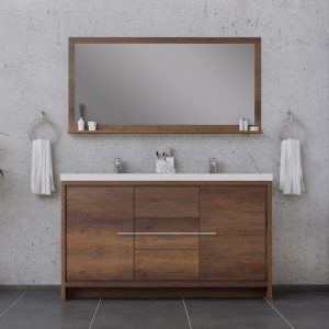 Alya Bath Sortino 60 Inch Double  Bathroom Vanity, Rosewood