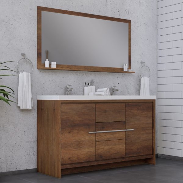 Alya Bath Sortino 60 Inch Double  Bathroom Vanity, Rosewood