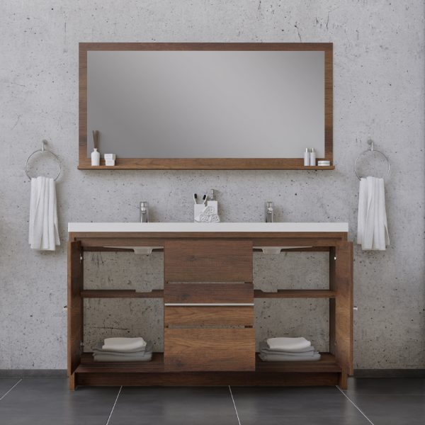 Alya Bath Sortino 60 Inch Double  Bathroom Vanity, Rosewood