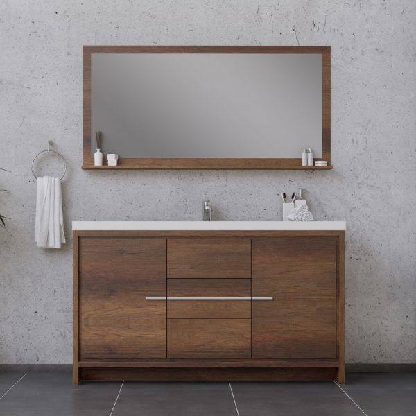 Alya Bath Sortino 60 Inch Single Bathroom Vanity, Rosewood