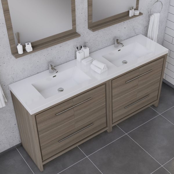 Sortino 72 Inch Double Bathroom Vanity With Sink - Gray