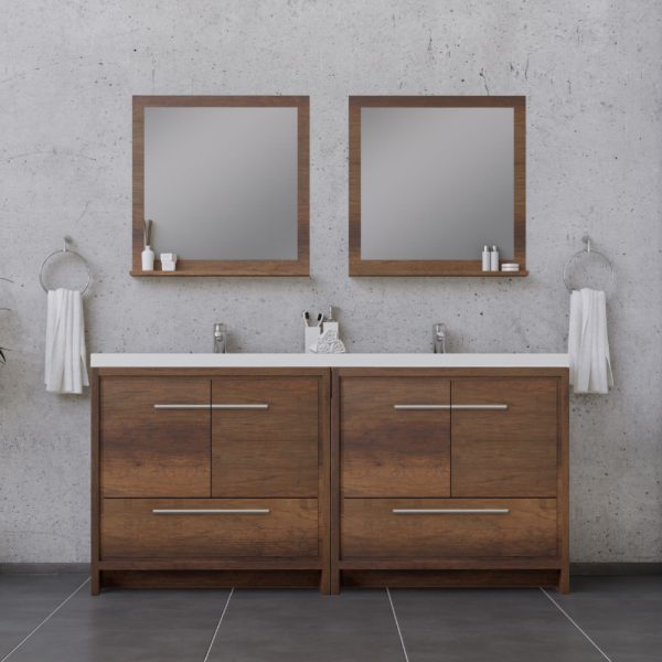Alya Bath Sortino 72 Inch Double Bathroom Vanity, Rosewood