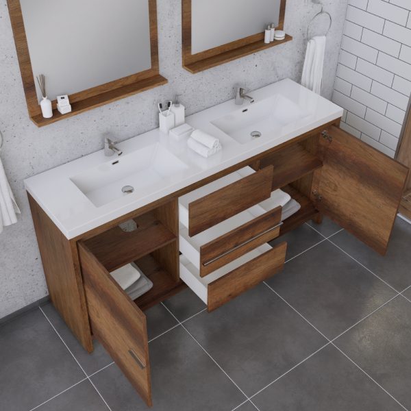 Alya Bath Sortino 72 Inch Double  Bathroom Vanity, Rosewood