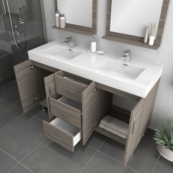 Alya Bath Ripley Modern 56 inch Double Bathroom Vanity, Gray