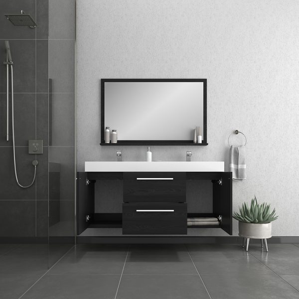 Alya Bath Ripley 54 inch Wall Mounted Bathroom Vanity, Black