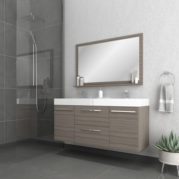 Alya Bath Ripley 54 inch Wall Mounted Bathroom Vanity, Gray