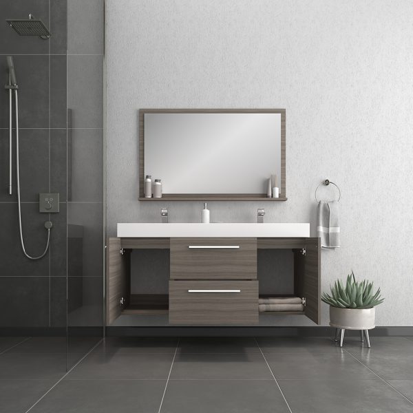 Alya Bath Ripley 54 inch Wall Mounted Bathroom Vanity, Gray