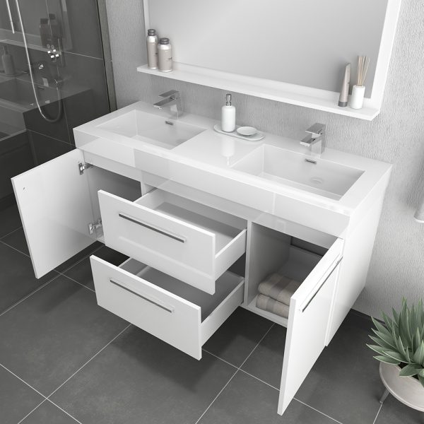 Alya Bath Ripley 54 inch Wall Mounted Bathroom Vanity, White
