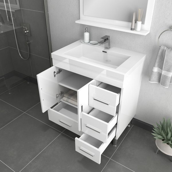 Alya Bath Ripley 30 Inch Bathroom Vanity With Drawers White - White 30 Inch Bathroom Vanity With Sink