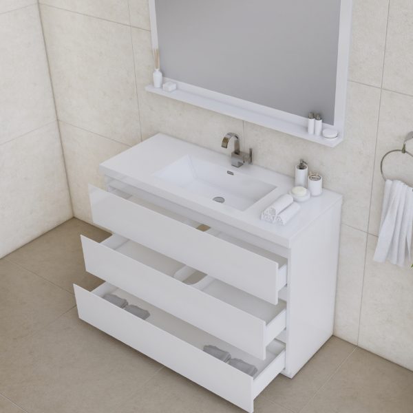 Paterno 48 Inch Freestanding Bathroom Vanity With Sink White open drawers