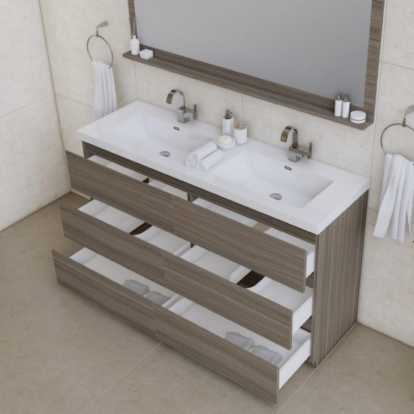 Alya Bath Paterno 60 inch Double Bathroom Vanity, Gray