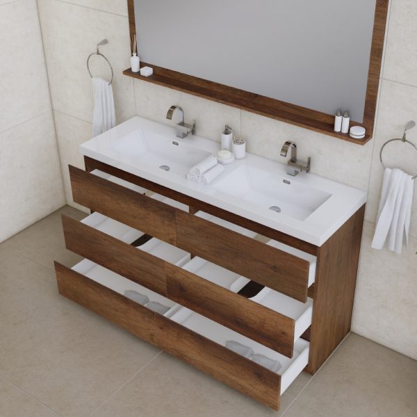 Alya Bath Paterno 60 inch Double Bathroom Vanity, Rosewood