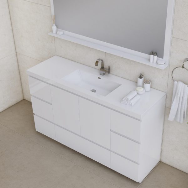 Alya Bath Ab Moa60s W Paterno 60 Inch Single Modern Freestanding Bathroom Vanity White, Single Bathroom Vanity White