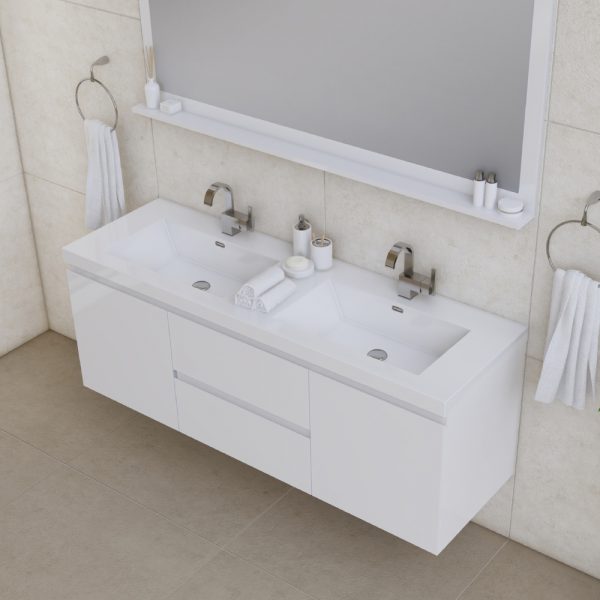 Paterno 60 inch Double Wall Mount Bathroom Vanity With Sink - White
