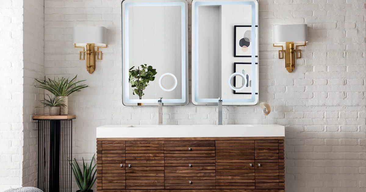 Linear 72 inch Double Bathroom Vanity in Mid Century Walnut - Anve ...