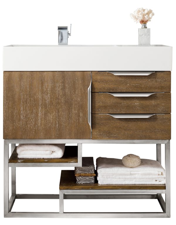 Columbia 36" Single Bathroom Vanity, Latte Oak, Brushed Nickel