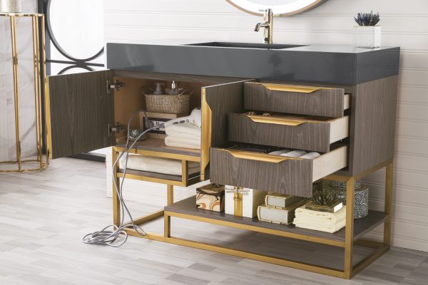 Columbia 48" Single Bathroom Vanity, Ash Gray, Radiant Gold