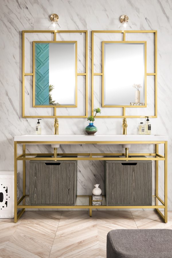 Boston 63" Double Bathroom Vanity, Radiant Gold w/ Ash Gray Cabinet