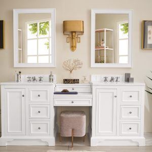 De Soto 82" Double Bathroom Vanity in Bright White with Carrara White Marble