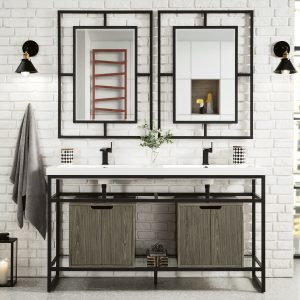 Boston 63" Double Bathroom Vanity, Matte Black w/ Ash Gray Cabinet