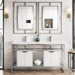 Boston 63″ Double Bathroom Vanity, Brushed Nickel w/ Glossy White Cabinet
