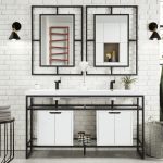 Boston 63″ Double Bathroom Vanity, Matte Black w/ Glossy White Cabinet