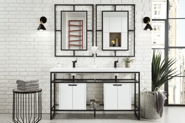 Boston 63" Double Bathroom Vanity, Matte Black w/ Glossy White Cabinet Boston 63" Double Bathroom Vanity, Matte Black w/ Glossy White Cabinet