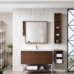Milan 47.3" Bathroom Vanity, Mid Century Walnut, Glossy White, White Top