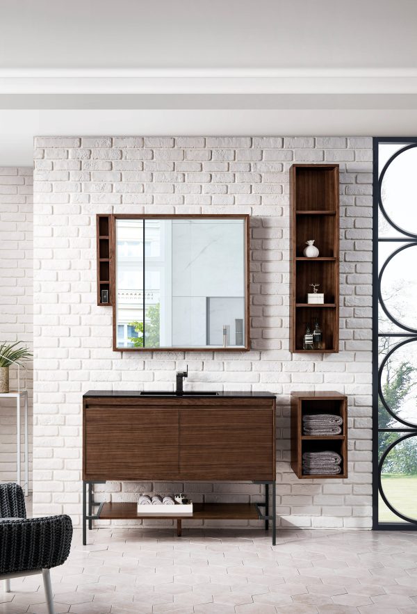 801V47.3WLTMBKCHB_2 Milan 47.3" Bathroom Vanity, Mid Century Walnut, Matte Black, Black Top