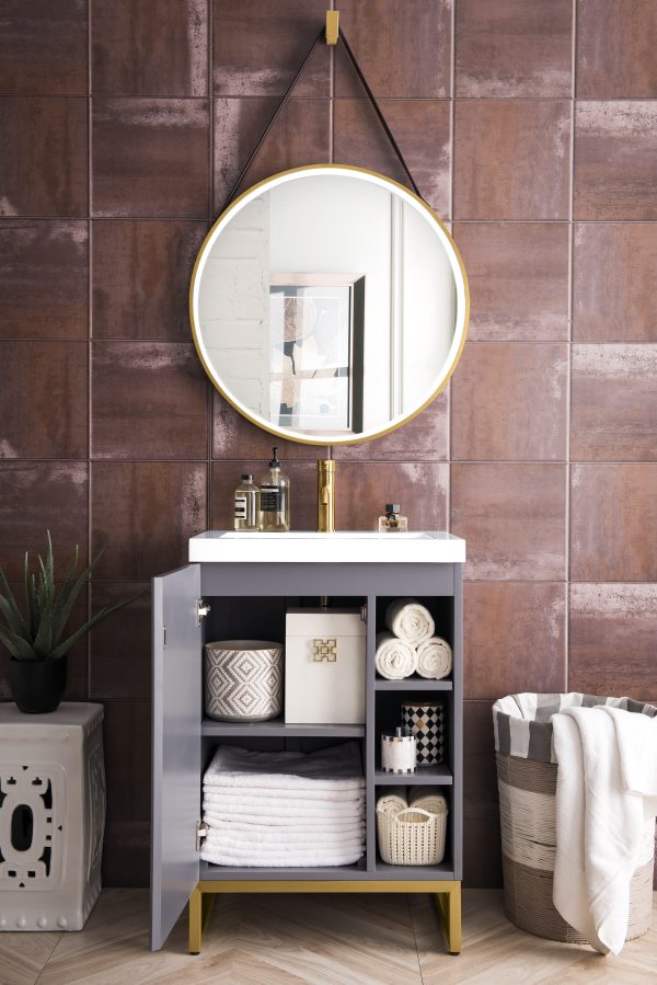 Alicante 24" Bathroom Vanity, Grey Smoke, Radiant Gold