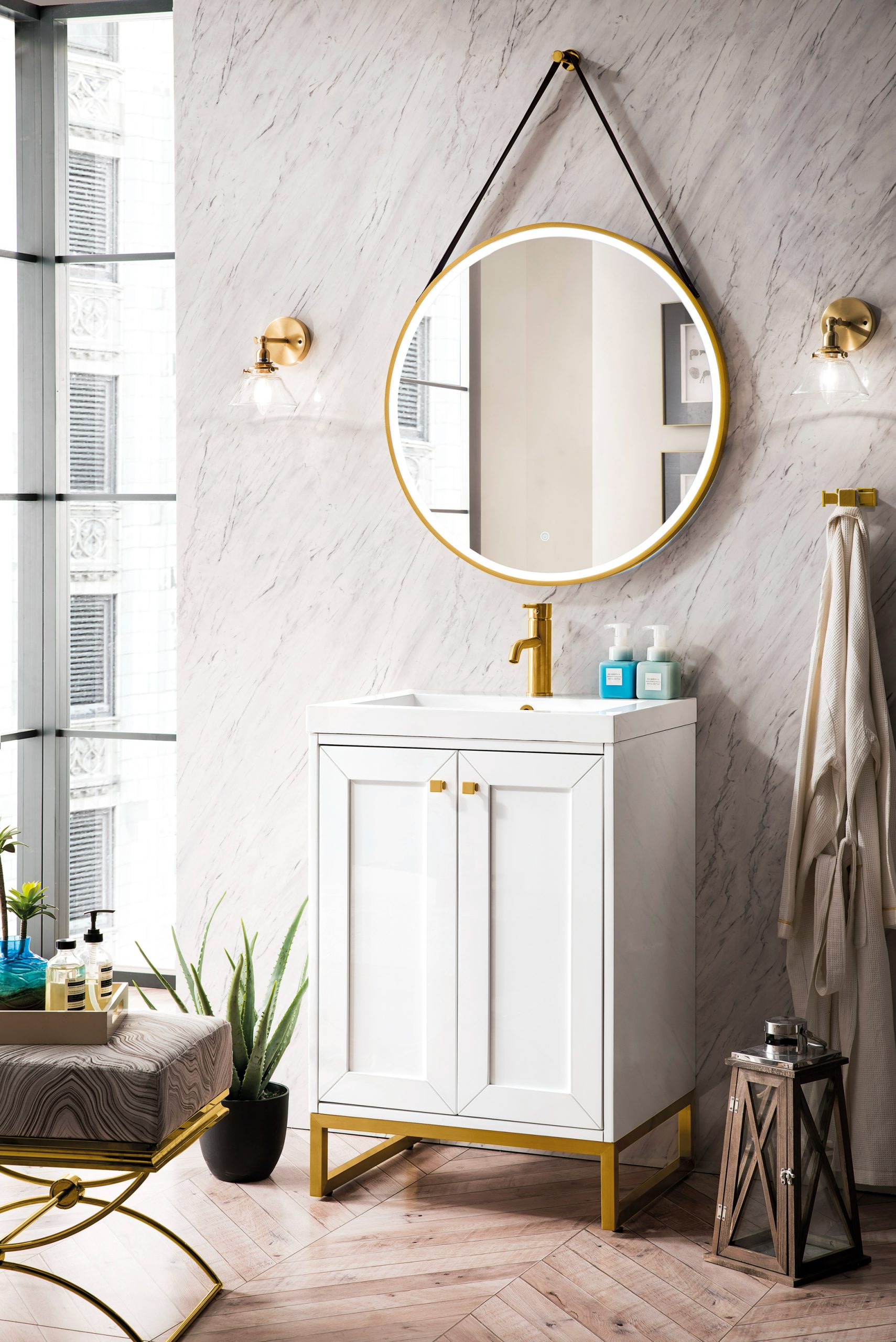 Chianti 24 Bathroom Vanity, Glossy White, Radiant Gold