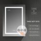 The Asta 24 inch LED Lighted Medicine Cabinet offers a sleek rectangular smart mirror with a digital clock, temperature display, one-touch defogger, adjustable color temperature, three dimming levels, auto memory settings, and a convenient finger-friendly defogger icon.