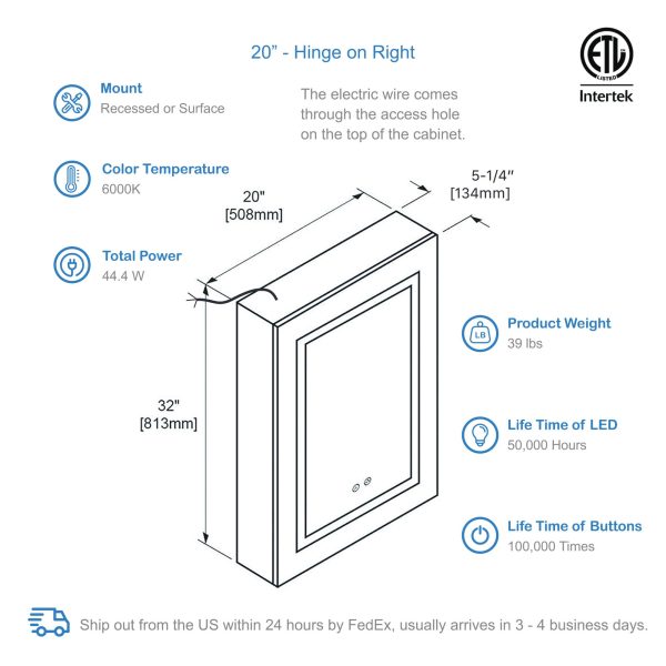 Vega 20 Inch LED Medicine Cabinet