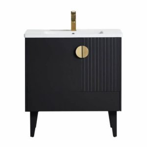 Venezian 30" Bathroom Vanity in Black Matte with Satin Brass Hardware