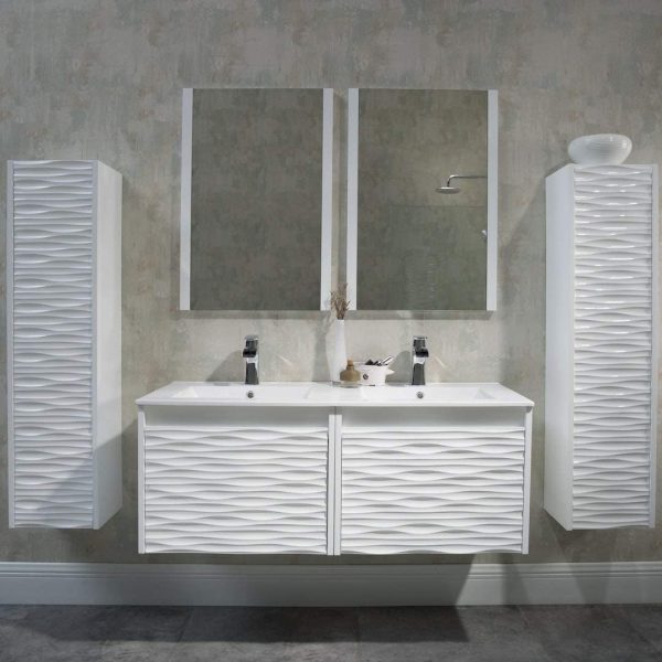 Paris 48" White Wall Mount Double Vanity with Mirrors & Side Cabinets