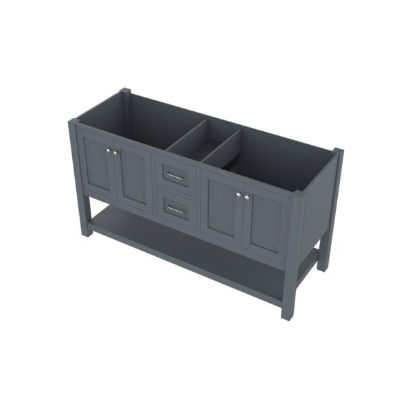 Wilmington 60" Double Bathroom Vanity Cabinet Without Top, Gray