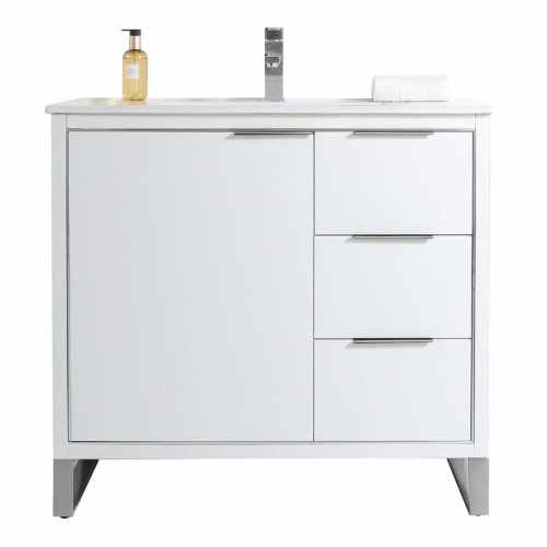 Opulence 36" Bathroom Vanity in White Matte with Polished Chrome Hardware