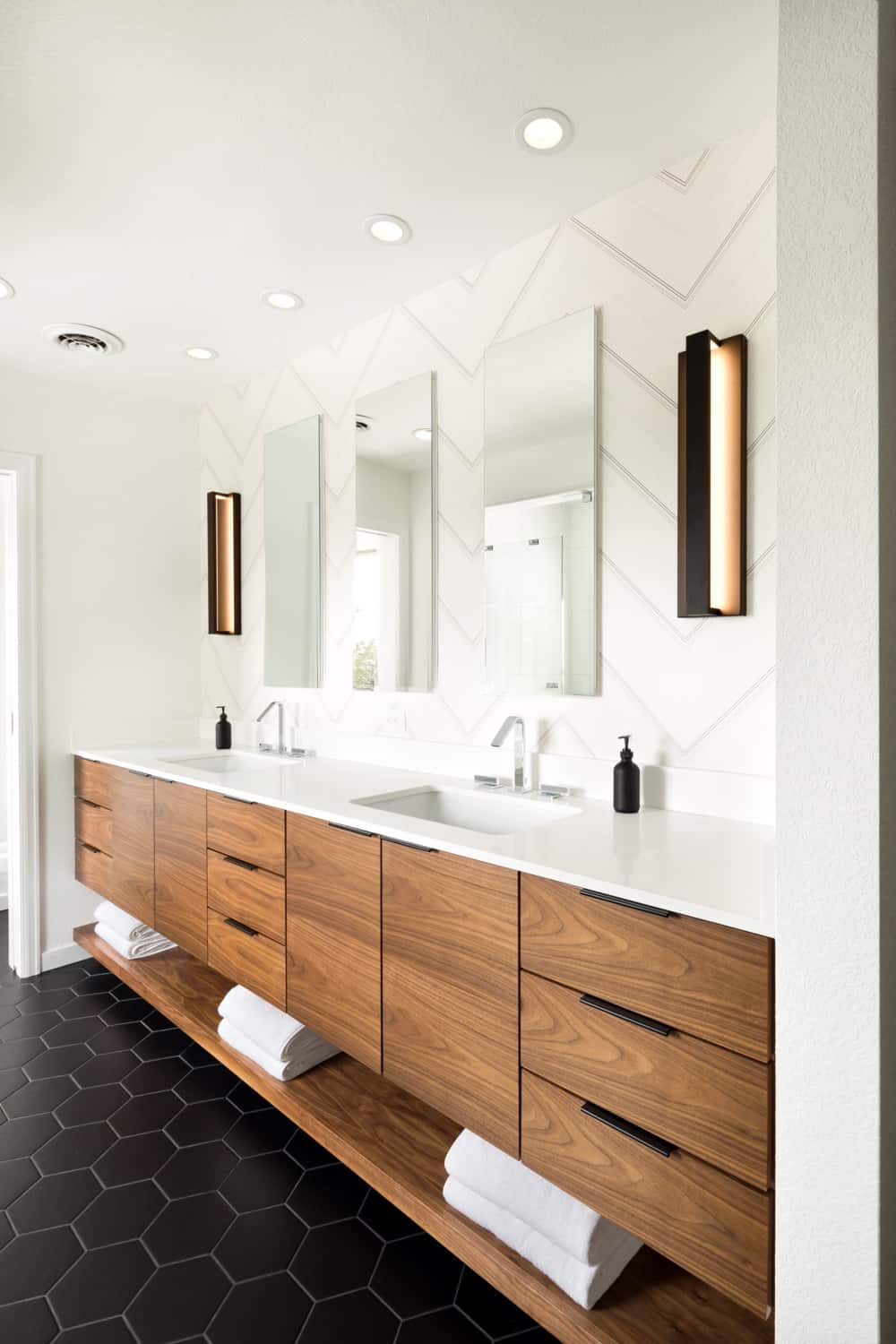 Modern wood vanity shop bathroom