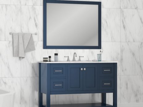 Design Ideas for a Navy Blue Vanity and Bathroom