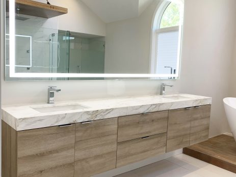 Custom Light Oak Vanity w/ Calacatta Gold Marble